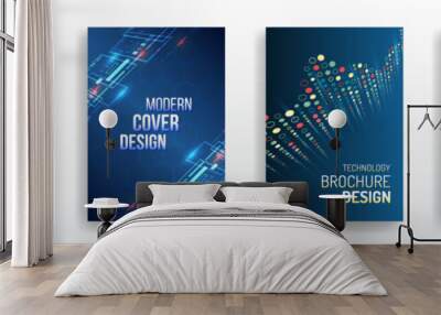 Set of high-tech covers for marketing. Modern technology design for posters. Futuristic background for flyer, brochure. Scientific cover template for presentation, banner. Wall mural