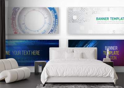 Set of modern banner templates for websites. Abstract social media cover design. Horizontal header web background. High tech design with technological elements. Science and digital technology concept Wall mural