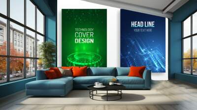 Technology covers corporate documents. Layout template science designs. Brochure, flyer, book, annual report. Blue hi-tech vector illustrations for business presentations. Futuristic business posters. Wall mural