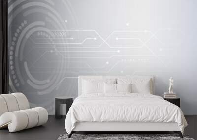 Vector illustration of circles and lines with shadows. Abstract futuristic communication. Hi-tech grey background with various technology elements. Wall mural