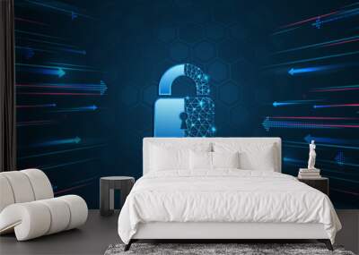 Vector illustration of data security services. Data protection, privacy, and internet security concept. Hi-tech various background. Cyber security for business and internet projects. Wall mural