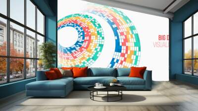 Vector technology background. Big data visualization. Abstract stream information with circles array and binary code. Information analytics concept. Filtering machine algorithms. Sorting data. Wall mural