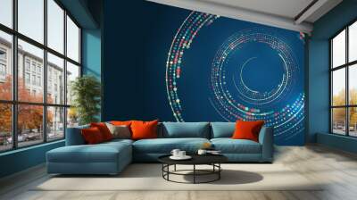 Vector technology background. Big data visualization. Abstract stream information with circles array and binary code. Information analytics concept. Filtering machine algorithms. Sorting data. Wall mural