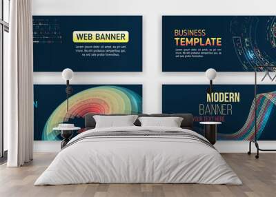 Visualization of data arrays, databases. Information flow, sorting. Set of Hi-tech banner templates for websites. Abstract social media cover design. Big data futuristic web background. Wall mural