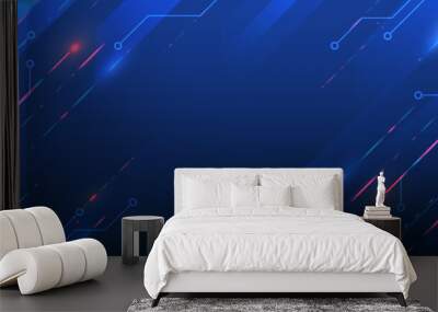 Wide background with various technological elements. Hi-tech computer digital technology concept. Abstract technology communication. Neon glowing lines. Speed and motion blur over dark  background.  Wall mural