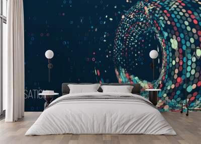 Wide Big data visualization. Machine learning algorithm for information filter and analytic. Abstract background with circle array and binary code. Data array visual concept. Big data complex. Wall mural