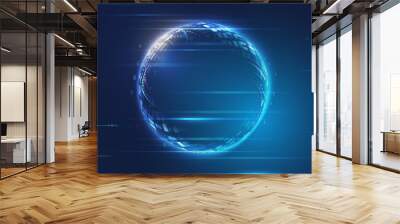 Wide Blue background with various technological elements. Abstract circle technology communication, vector illustration. Futuristic design for presentation. Hi-tech computer digital technology concept Wall mural