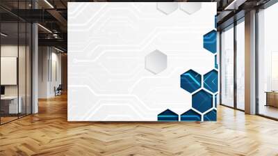 Wide Hi tech futuristic technology background. Abstract Engineering, Communication, Sci fi concept. Vector design with hexagons. Wall mural