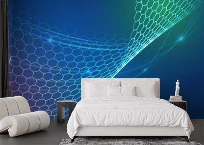 Wide Sci fi template with polygons. Abstract hexagons science on the blue background. Hi-tech digital technology and engineering concept. Wall mural