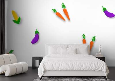 seamless hand drawn vegetables of carrot , eggplant and corn pattern. Wall mural