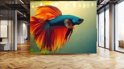 A betta fish with a vibrant display of colors in a simple tank setting. The clear background around the fish creates a great area for adding text. Wall mural