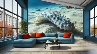 A curious sea cucumber exploring the sandy ocean floor, with its unique shape and texture adding to the underwater diversity. Wall mural