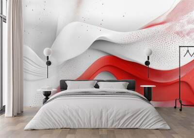 Abstract red and white background with a modern twist, incorporating fluid shapes and geometric elements. Suitable for creative designs and digital graphics. Wall mural