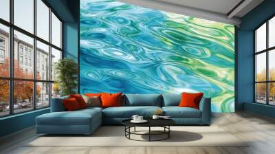 An abstract background with a ripple effect, resembling waves on a pond in shades of blue and green. Wall mural