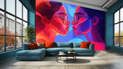 Colorful Abstract Dual Portrait of Two Women Wall mural