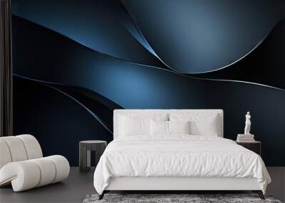 Deep grey background with intersecting blue light lines and soft shadows, offering a contemporary and elegant design. Wall mural