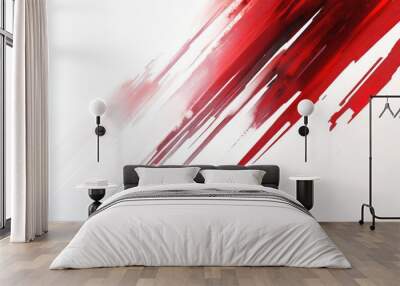 Dynamic abstract design with red and white stripe lines over a gradient white background. Modern and stylish visual suitable for banners, ads, and digital media. Wall mural