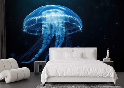 Jellyfish pulsating in dark ocean depths, leaving the background free for copy. Wall mural