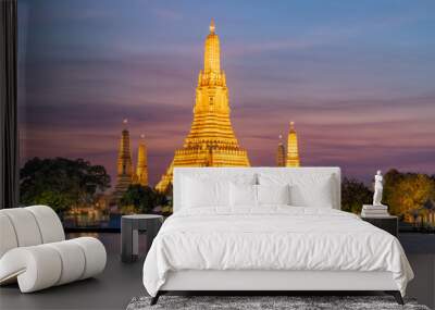 Wat Arun Temple at sunset landmark of Bangkok, Thailand Wall mural