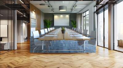 rendering of a contemporary meeting room in a modern company, with stylish decor, innovative furniture, and a bright, open layout with this inviting photo. Wall mural