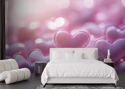 Sweet pink hearts background with a soft glow, perfect for love-themed designs, featuring overlapping hearts in different sizes for Valentine's Day or Mother's Day. Wall mural