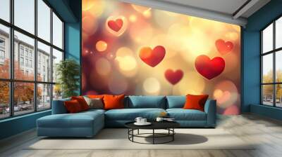 Vector design of a blurred Valentine's Day background in EPS 10. Features a warm, romantic atmosphere with soft-focus heart bokeh and gentle hues. Ideal for festive designs. Wall mural