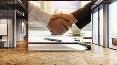 The businessmen finished the meeting and the happy businessman's handshake after the contract was made to be a teamwork partner together. Wall mural