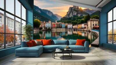 view of lake como at sunset Wall mural