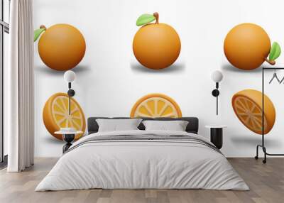 Set of whole oranges and halves. Vector realistic templates for bright eco concepts Wall mural