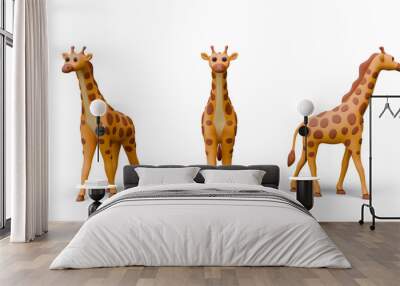 Vector giraffe in realistic style, view from different sides. Wild herbivore Wall mural