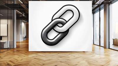 Abstract 3D Metallic Chain Link Illustration in Monochrome, Featuring Interlocking Loops with Precision Lines and Bold Contrast on a Clean White Background, Symbolizing Strength, Connectivity Unity Wall mural