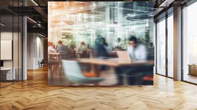 Blurry busy office scene showcasing a blend of traditional and remote working dynamics - Modern Office - AI Generated Wall mural