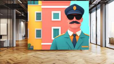 Detective Cartoon Solving Mystery in Colorful City - 3D Illustration with Copy Space and Selective Focus, Ultra HD Wall mural