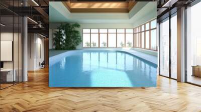 Elegant Indoor Pool with Natural Light and Greenery Wall mural