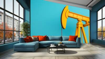 Financial Market Analysis with Oil Pump Jack 3D Illustration - Copy Space, Ultra HD Quality, Selective Focus on Foreground Wall mural