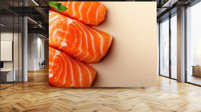 Fresh Salmon Steak on a Light Background White Background Wall mural