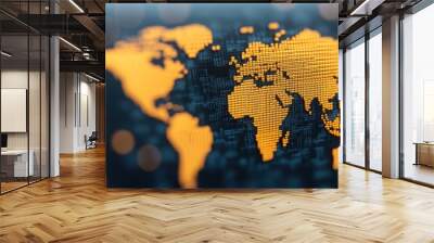 Global Gold Market Concept - Digital World Map with Gold Bars, Copy Space, Selective Focus, Ultra HD Background Wall mural