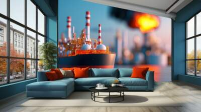 Global Oil Trade Financial Market Concept with Copy Space, Selective Focus - 3D Illustration Wall mural