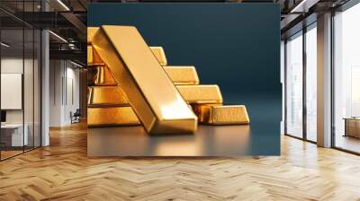 Gold Bars Stacked in a Modern Display Wall mural