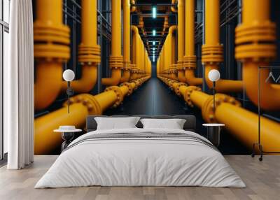 Industrial Yellow Pipe Network in Modern Facility Wall mural