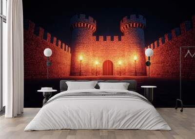 Majestic Medieval Castle Illuminated by Torchlight in Stunning 3D Render Ultra HD Wall mural