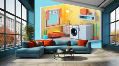 Modern Laundry Room with Bright Colors and Decor Wall mural