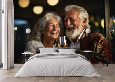 Golden-age couple celebrating, toast in hand - Cheers - AI Generated Wall mural