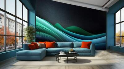 Serene Abstract Flow: Glowing Green and Blue Waves in Motion on a Textured Black Canvas, Symbolizing Fluidity, Calm, and Dynamic Energy in a Modern Digital Art Form oise Banner Texture Web Design Copy Wall mural