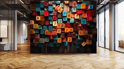 Colorful vintage numbers on rustic wooden background Wall mural