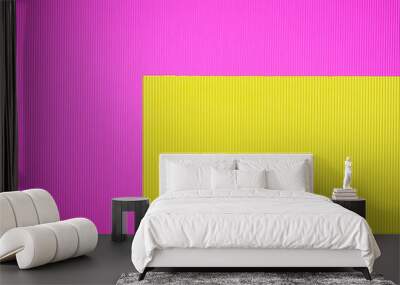 Pink and yellow two tone color paper background with stripes. Abstract background modern hipster futuristic. Texture design Wall mural