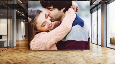 Young couple in love outdoor Wall mural