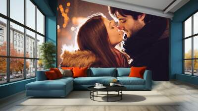 Young couple in love outdoor Wall mural