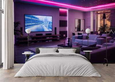 Colored LED lighting home cinema living room interior Wall mural