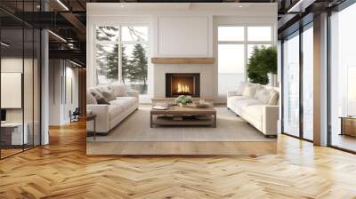 Simple and modern hardwood living room interior Wall mural